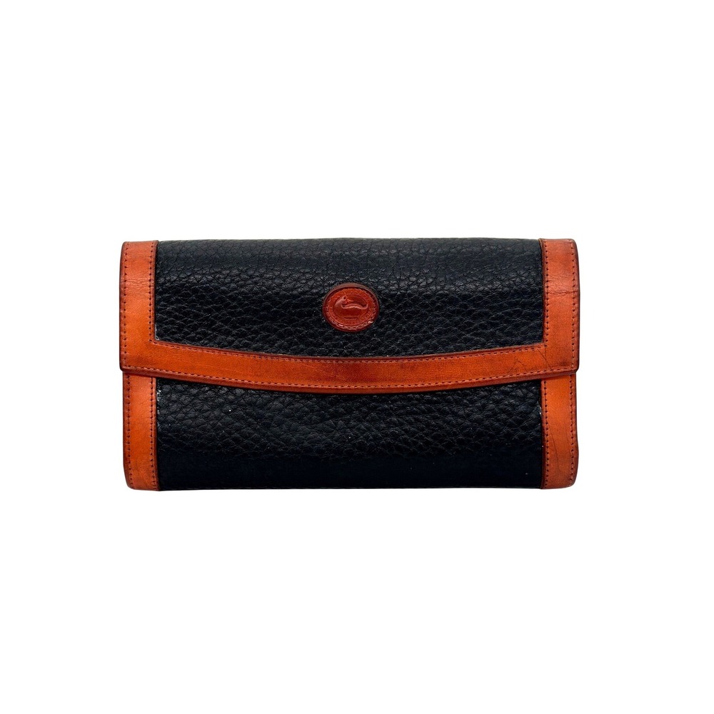 Vintage Dooney & Bourke Leather Wallet USA Black Brown Kiss Lock